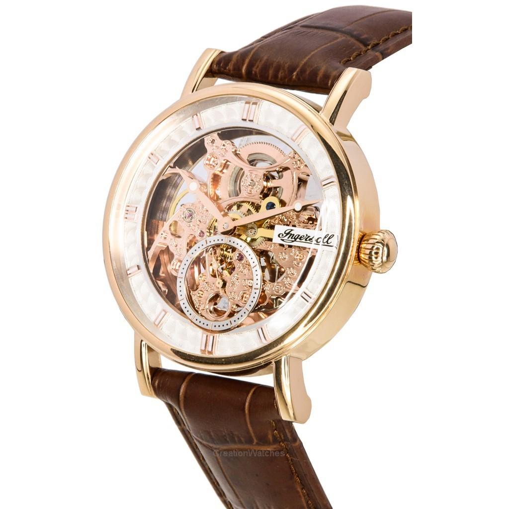 Ingersoll The Herald I00401B Herrenuhr mit Lederarmband und roségoldfarbenem Skelett-Zifferblatt