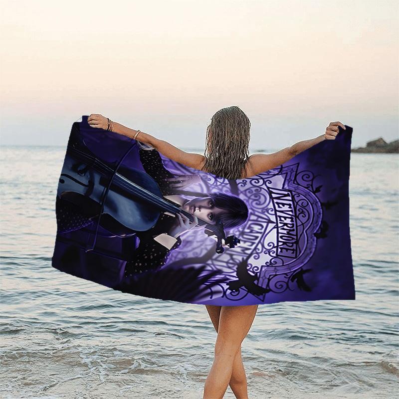 1pc Addams Family Wednesday9 Beach Towel, Sports Cape, Beach and Seaside Swimming Pool Equipment, Fashion Pattern, Rectangular, Travel Essentials