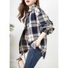 Autumn Hong Kong Style Retro Plaid Shirt for Women Loose Medium To Long Korean Style Plaid Coat