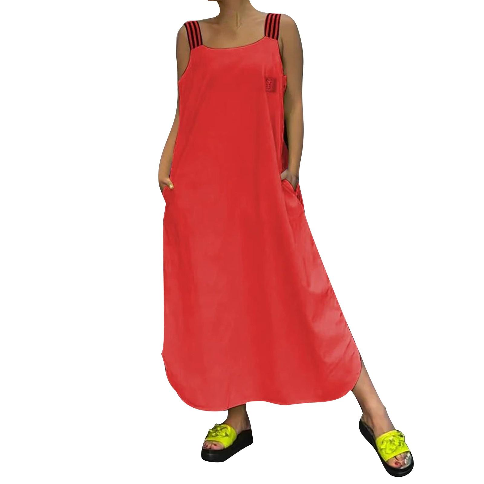 

Женские платья с разноцветной полоской на спине, без рукавов, карманы, свободные повседневные платья L красный