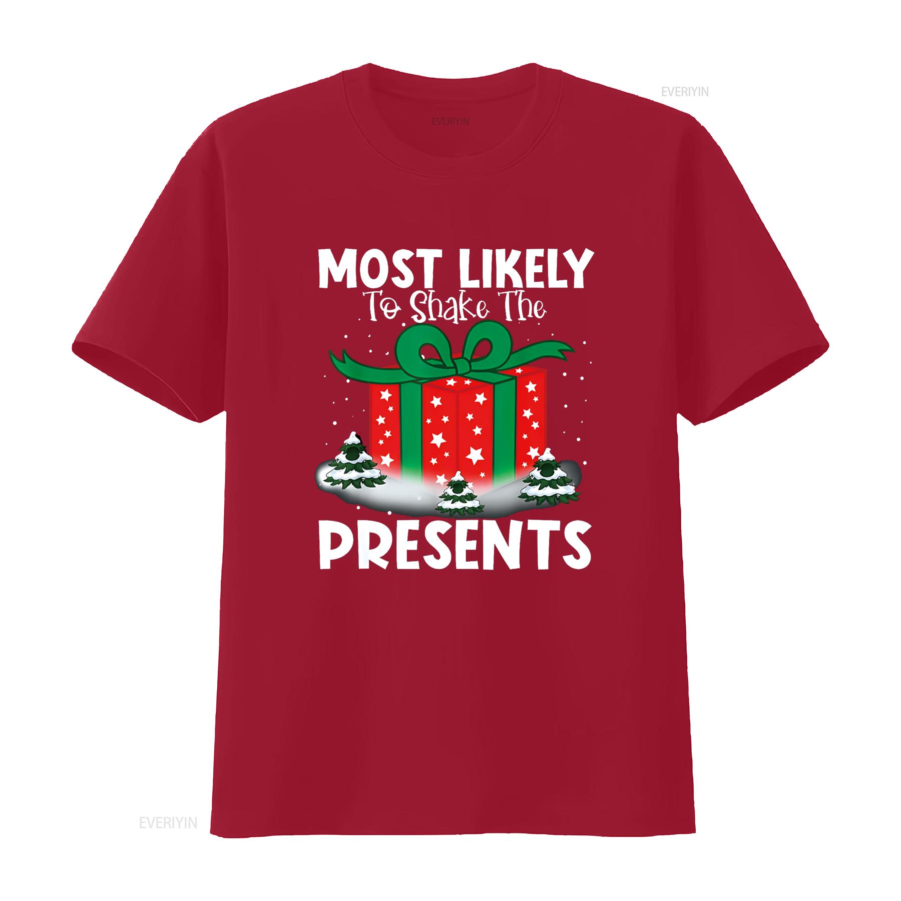 Most Likely To Shake The Presents Christmas Family Matching T Shirt vintage Washed Versatile Casual Top For Everyday Wear S