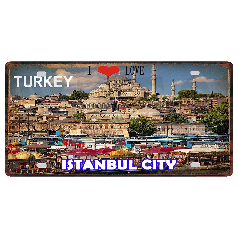 YZFQ Стамбул Турция Путешествия Город Металлическая Вывеска Постер Табличка Для Стены Ресторан Бар Ремесло Домашний Декор 30x15см DC-1612A 15x30cm(5.9x7.8inch)