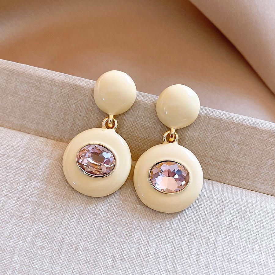 Hong Kong Style Retro Diamond Drip Oil Round Earrings Light Luxury Earrings Personalized Simple Earrings Women