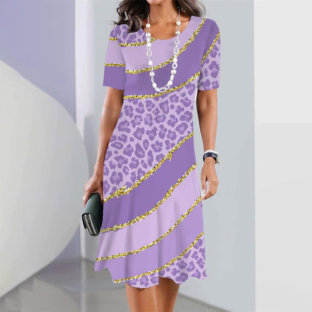 Women Dresses Leopard Animal Print Elegant Dresses Summer Medium Length Dress Large Size Female Fashion Trend