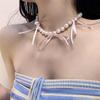 Fashion Elegant Ribbon Bowknot Short Necklace Pearl Clavicle Chain Choker Necklace Statement Jewelry Neck Chain