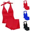 Women's Personalized Fashion Solid Color Split High Waist Flat Corner Pants Hanging Neck Open BackSwimsuit