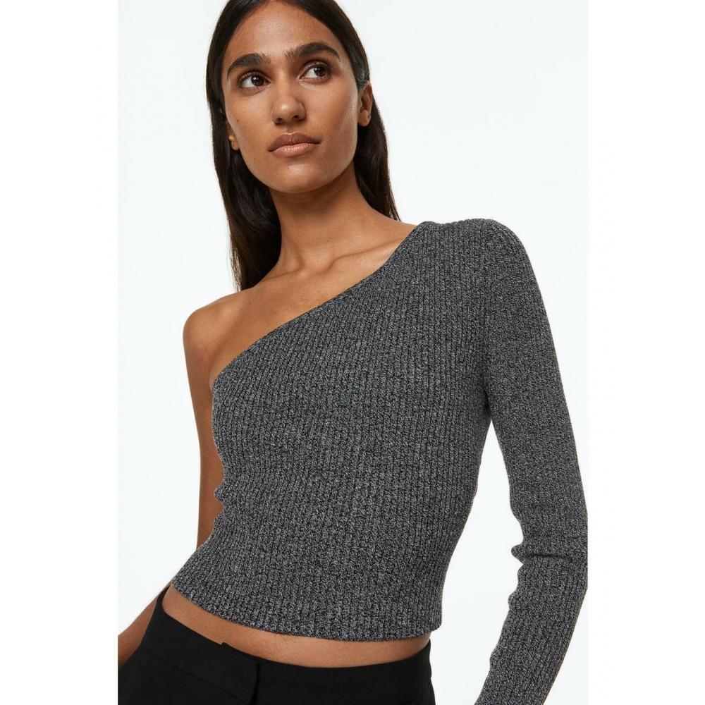 

H&M One Shoulder Ribbed Top Dark Gray Melange 1122523003