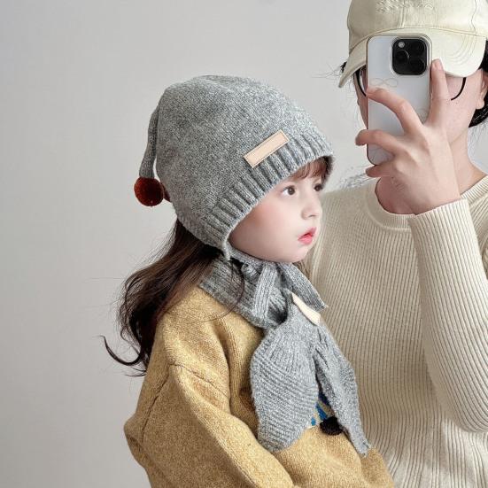 2Stk/Set Kinder Hut Schal Set Plüschkugeln Deko Schnürung Strickmütze Schal Set Elastische Kaltwetter Accessoires