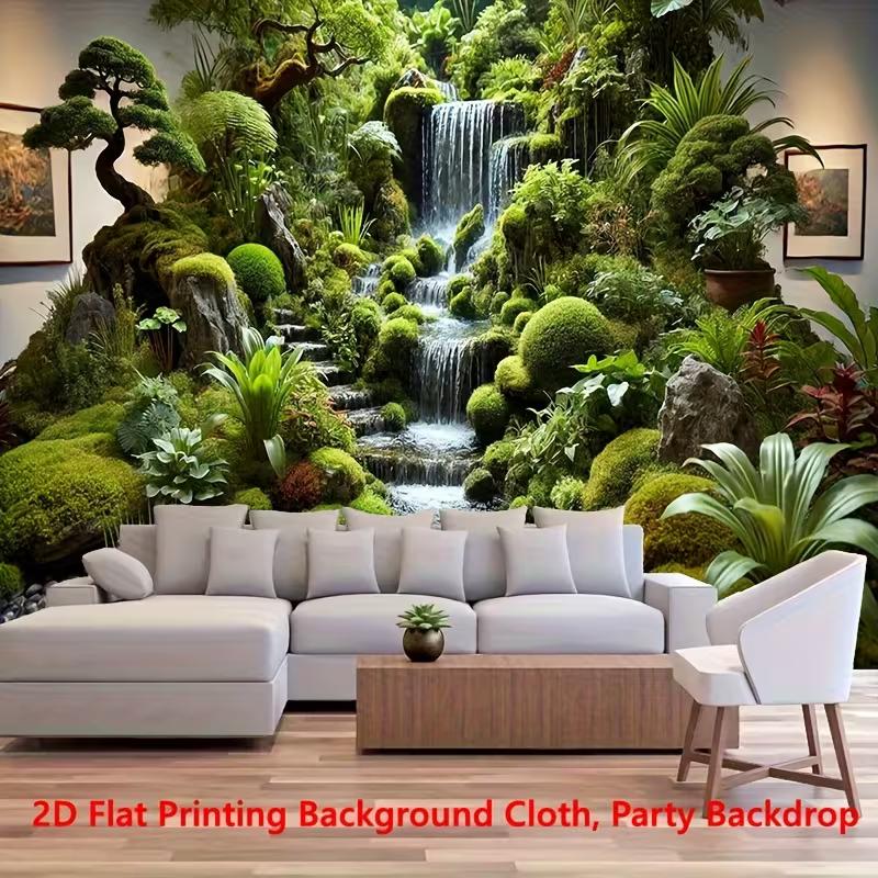 2D Flat Scenic Nature Tapestry, Waterfall Lake & Snow-Capped Mountain Photo Banner 47.2x31.5inch/120*80cm