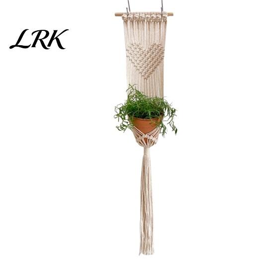 Decorative Hanging Basket Braided Basket, Bohemian Wall Tapestry, Knotted Rope Plant Boho Style Hanger Pot Holder Vase for Living Room Nursery A