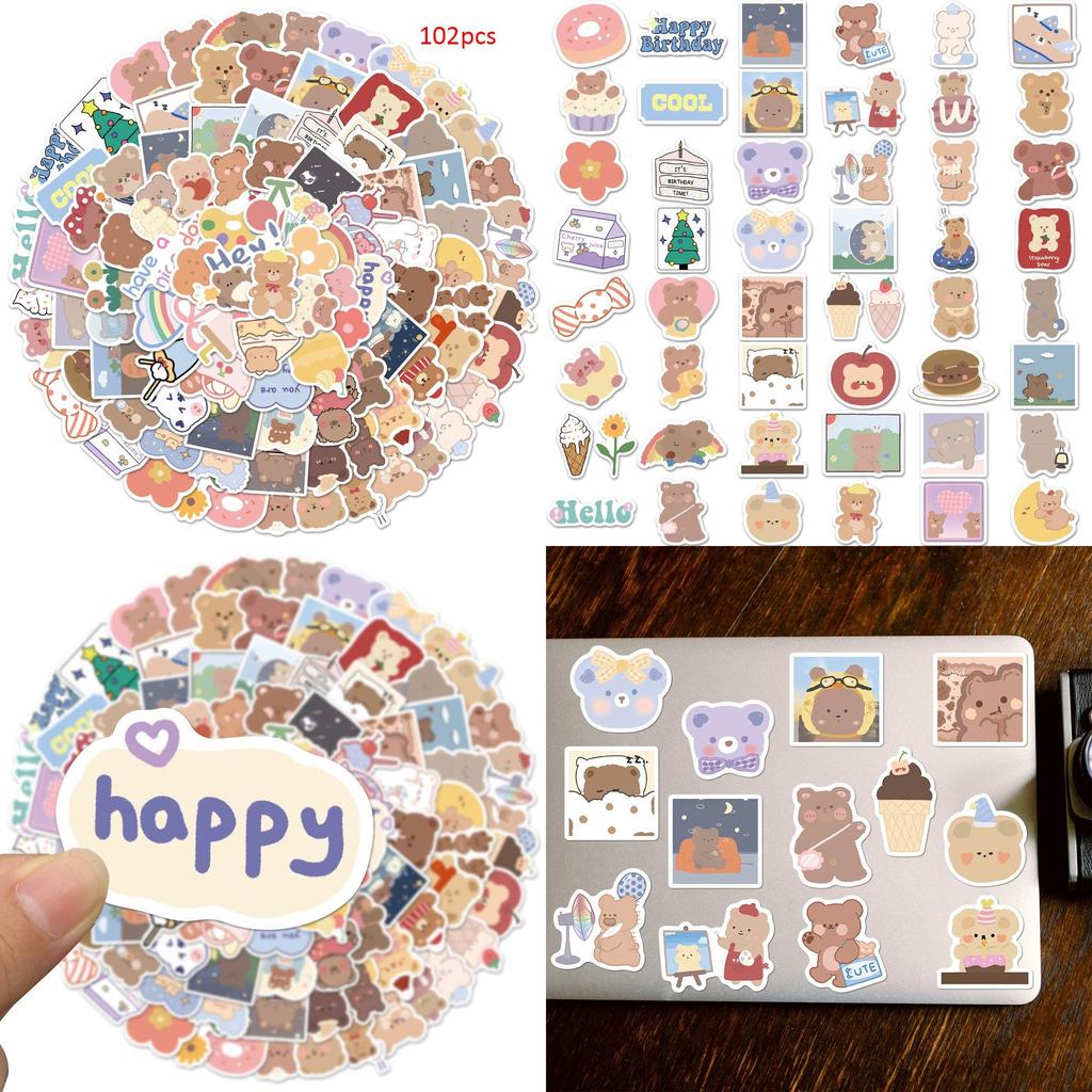 102-piece Adorable Cartoon Stickers For Journal Decoration Scrapbooking And Travel Graffiti Colorful Cute Designs