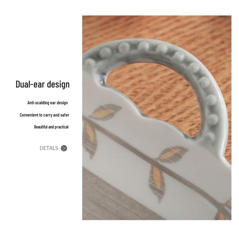 ZhiShi Graue Keramikplatte mit floralem Muster und Doppelgriff