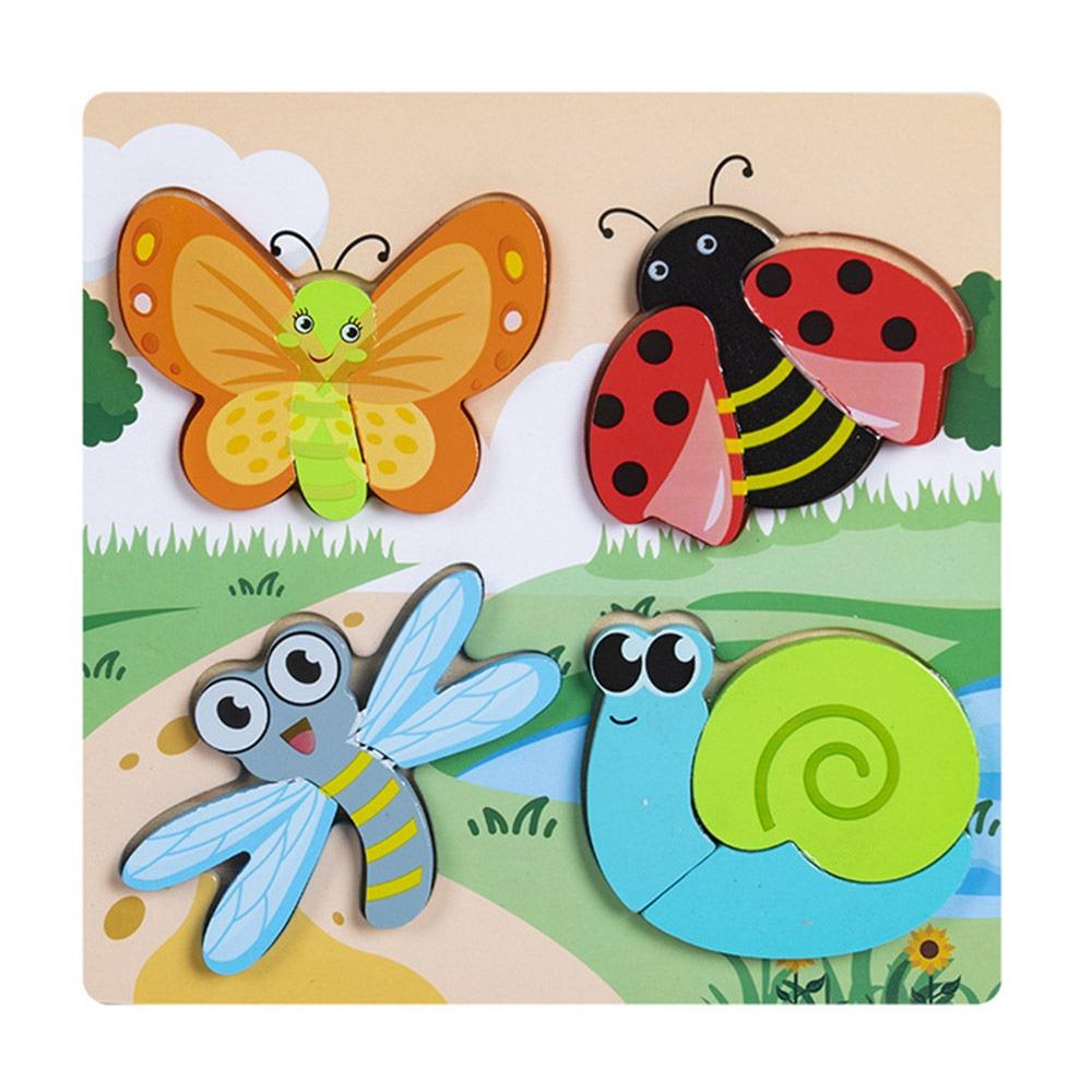 New Multicolor Wooden 3D Puzzle Fruits Dinosaur Hand-eye Coordination Early Education Puzzle Cartoon Animal Animals Jigsaw