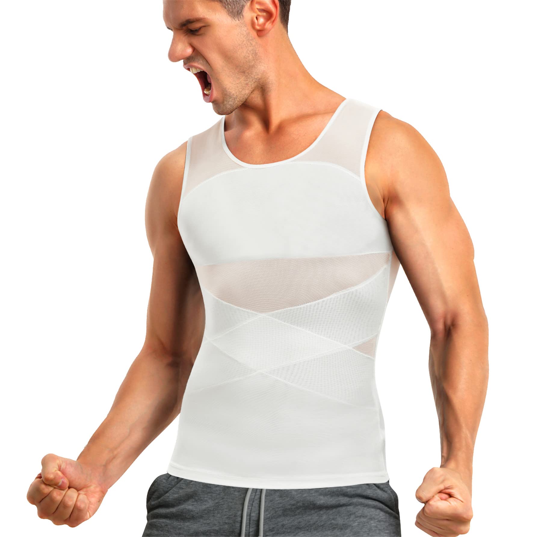 

Чоловіча сорочка для схуднення Body Shaper Жилет для схуднення живота Компресійна грудна клітка Базовий шар Живіт Тонкі м’язи Майки Коректуючий одяг Майки для талії XXL білий