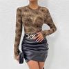 Floral Mesh Long Sleeve Tops for Women Mock Neck See Through Fitted Sexy Going Out Top