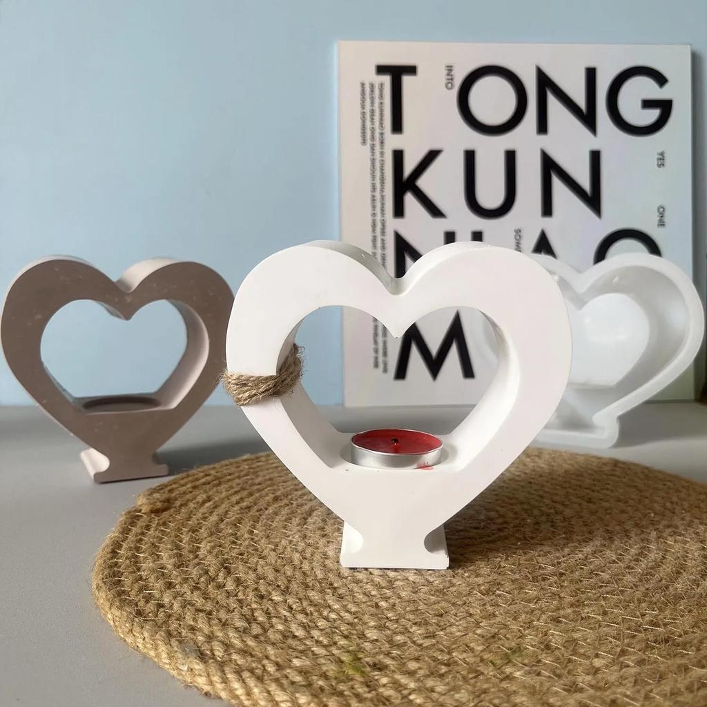 Heart-shaped Tea Lamp Candlestick Silicone Mold Heart-shaped Decorative Item Gypsum Mold Valentine's Day Gift