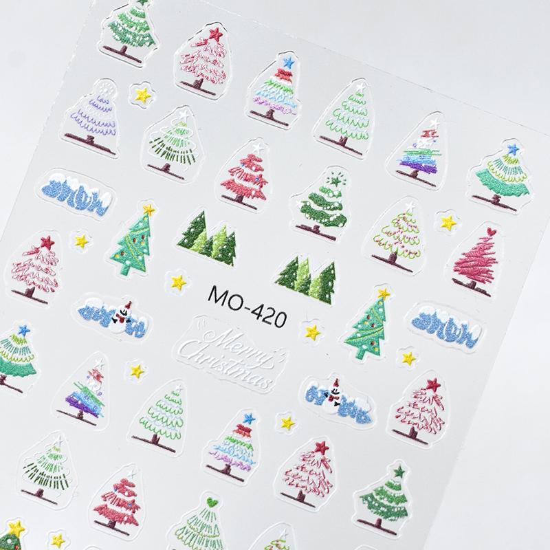 Jul 5D Preget Snømann Snøfnugg Nail Art Klistremerker Tegneserie Julenissen Juledekal DIY Manikyr Dekaler