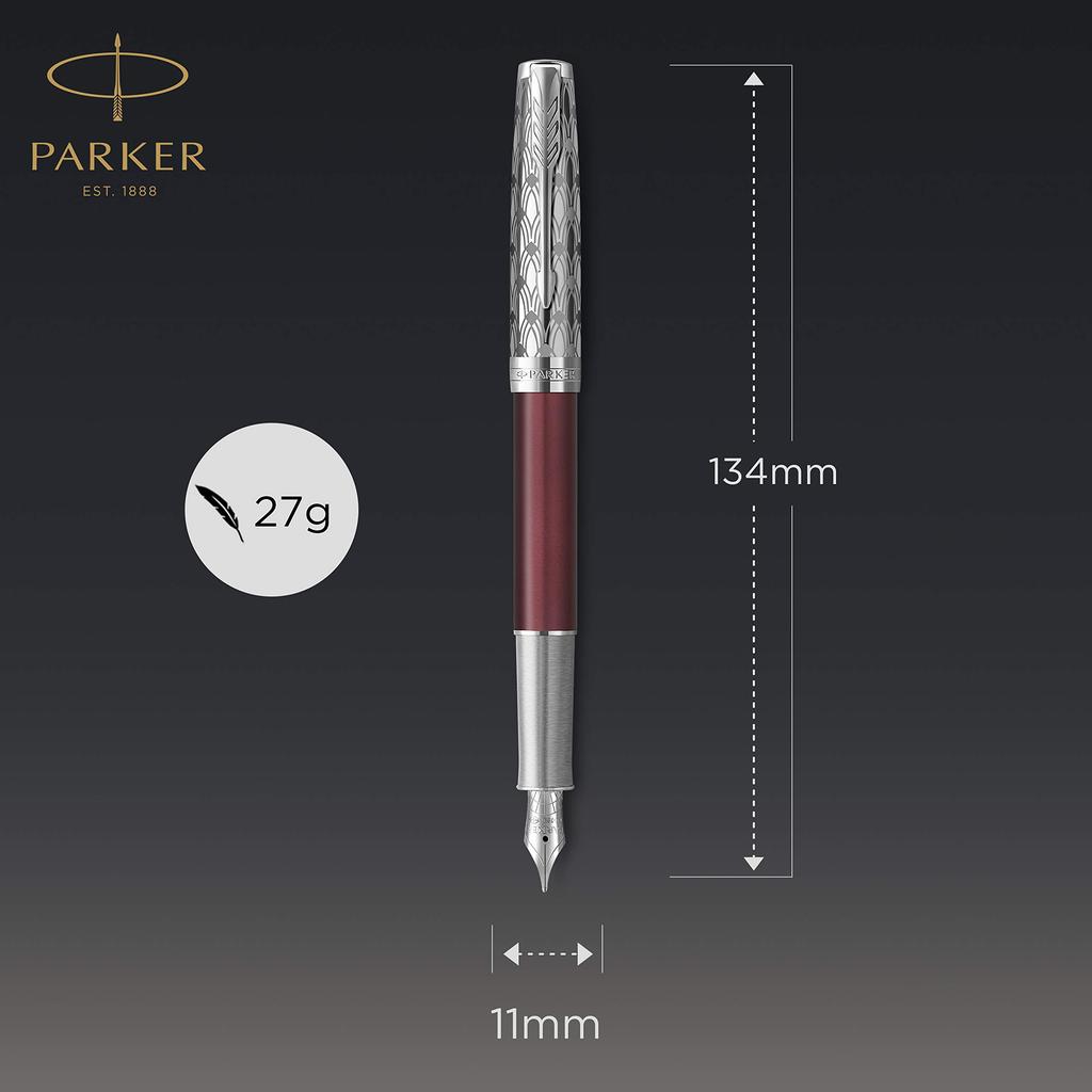 Parker Sonnet Premium Fountain Medium 18K Gold Metal Red CT Luxury Gift Idea Pen, Nib, & Nib, 2119781, Brand,