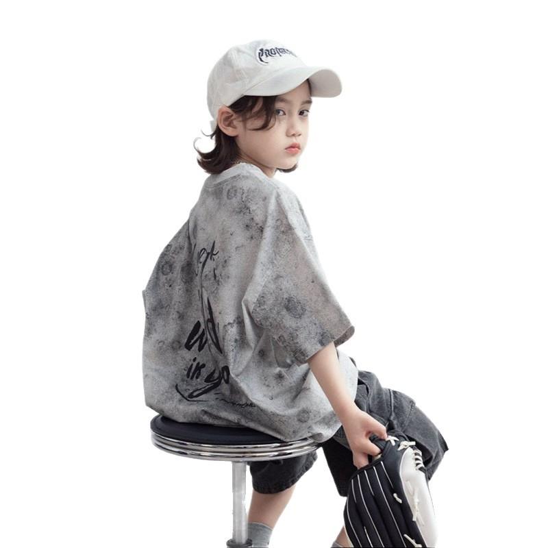 Kids Summer Thin Tie Dye Short Sleeve T Shirt Fashionable Round Neck Top For Older Children