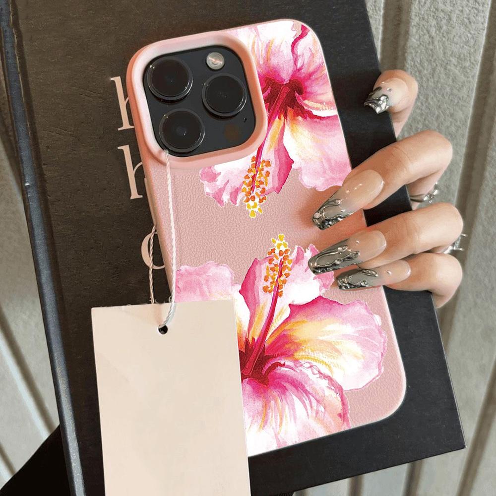 HOT Luxury Hibiscus Flower Lemon Lichee leather pattern Phone Case For iPhone 17 16 15 14 13 12 11 Air Pro Max Plus X XR XSMax