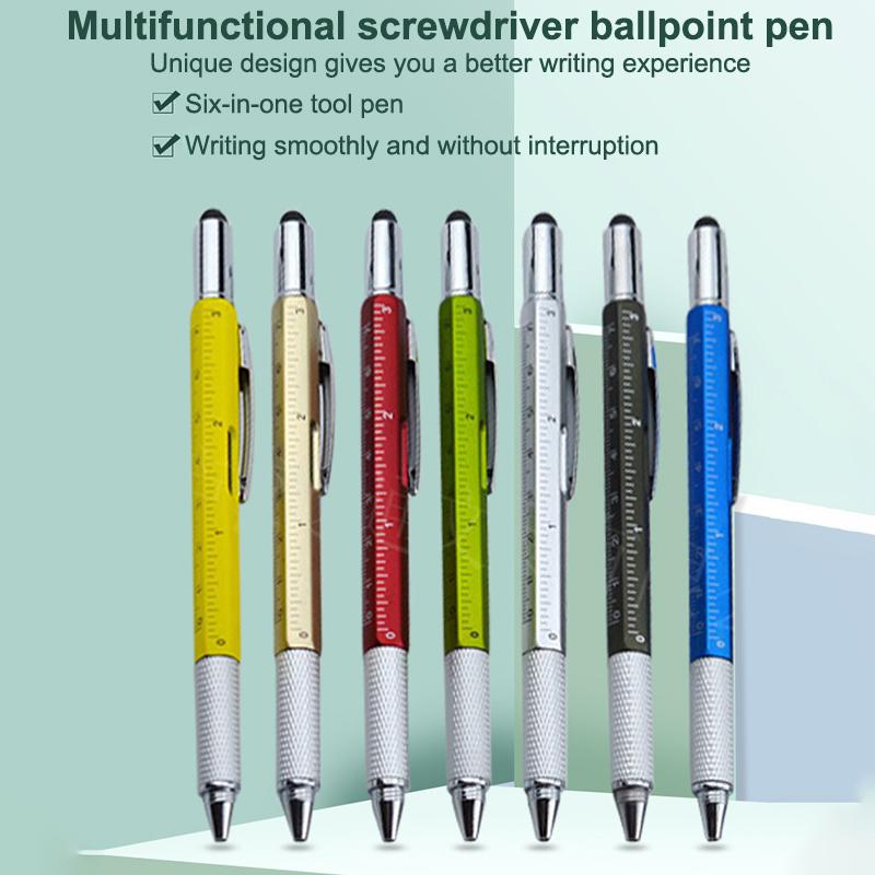 7 In 1 Multifunctional Pen Touch Screen Stylus Capacitive Pen With Screwdriver Ruler Levelgauge Refillable Ballpoint Pencil Tool