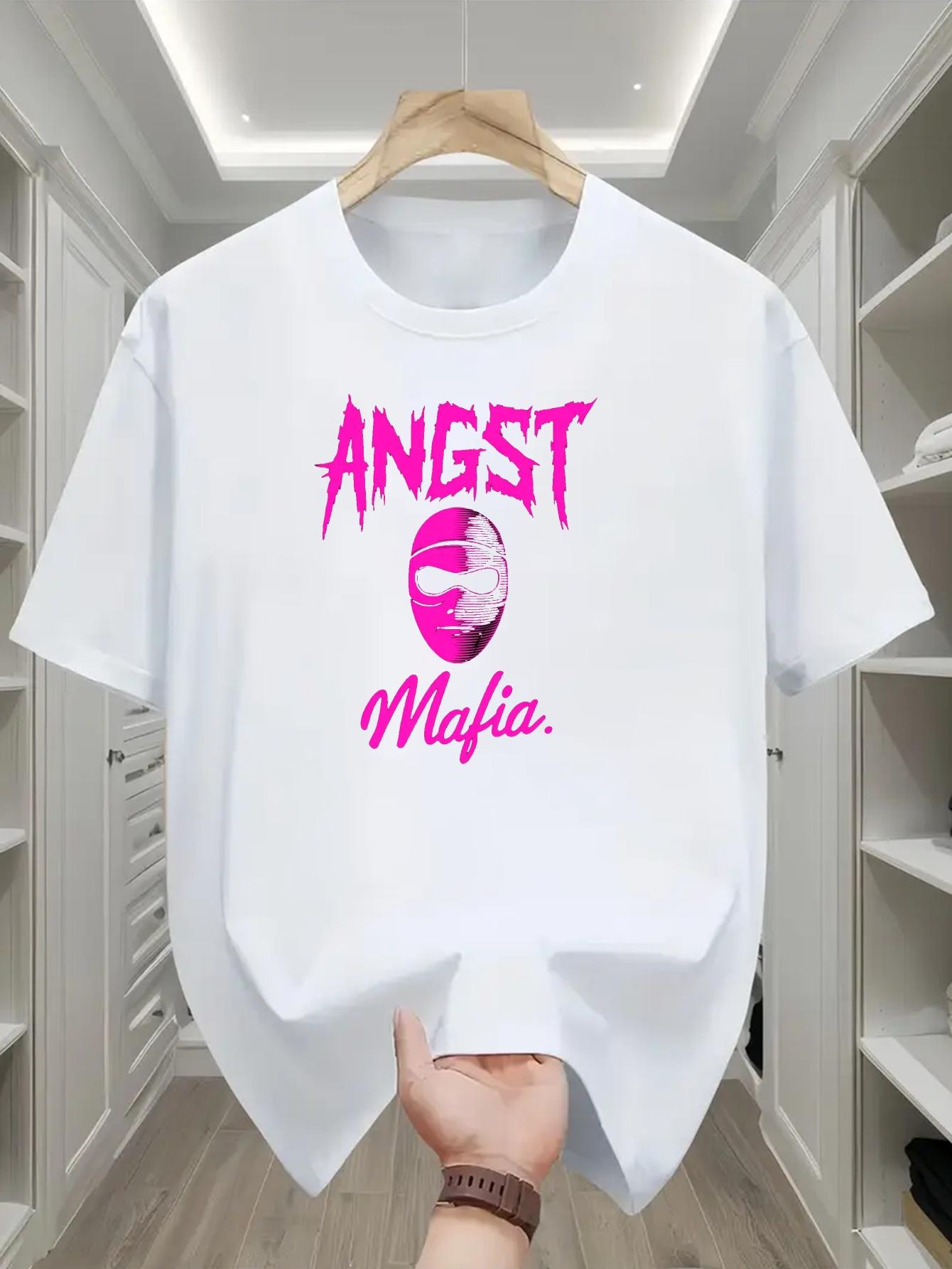 609 Cotton Blend Graphic Print T-shirt - Navy Blue with Pink ANGST MAFIA Design S