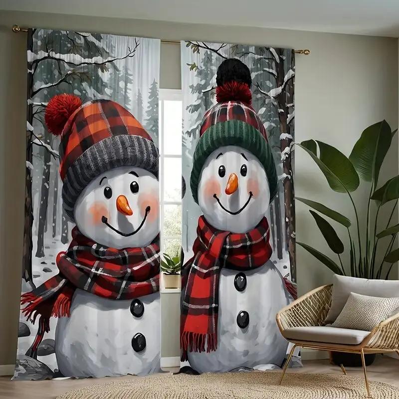 Christmas snowman printed curtains   Christmas decorations   bedroom and living room   home decoration   room decoration