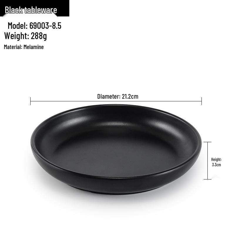 Melamine Black Round Plate for Pasta, Steak, Hot Pot, BBQ, and Tableware