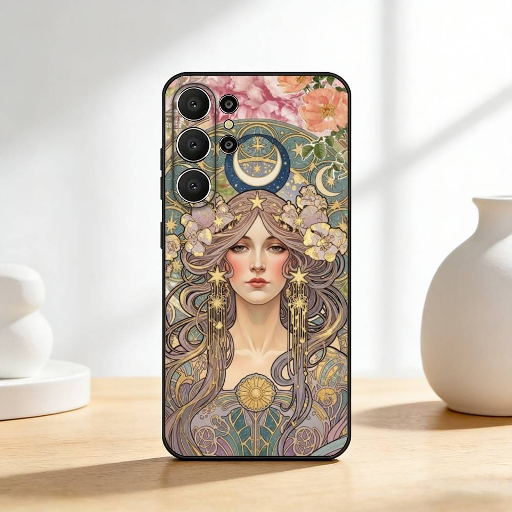 ART A-Alphonse M-Mucha Phone Case For Samsung S26,S25,24,23,22,30,21,10,9,Ultra,Plus,Lite,FE Soft Black Case Samsung S24fe