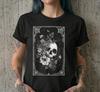 Tarot Skull Garden Shirt, Floral Crescent Moon Card Graphic Tee, Witchy Alt Clothing, Comfort Colors Goth Gift