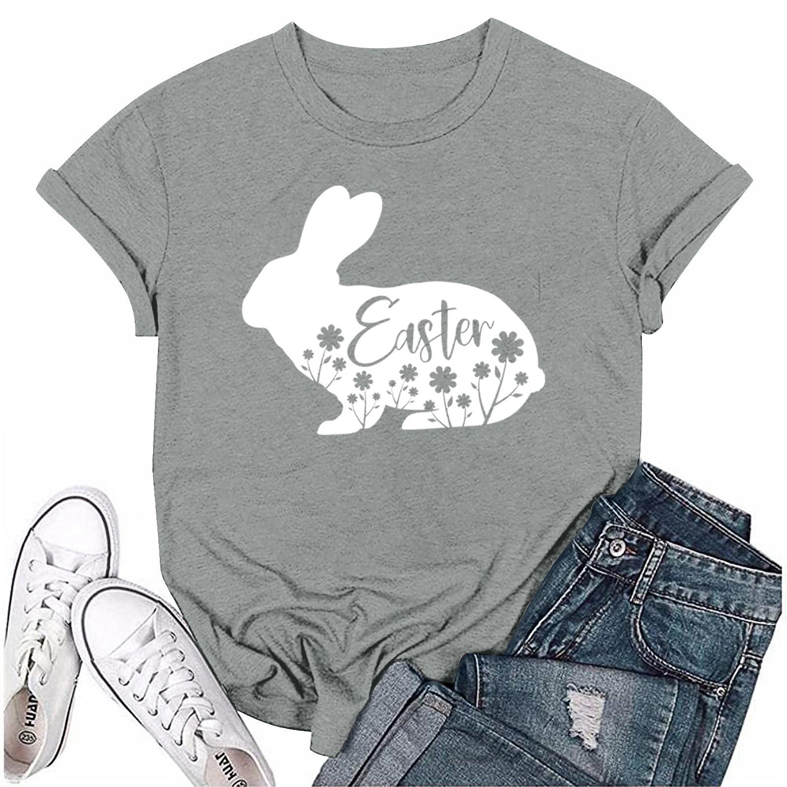 

Женская модная пасхальная принтованная повседневная плиссированная круглая футболка с коротким рукавом L