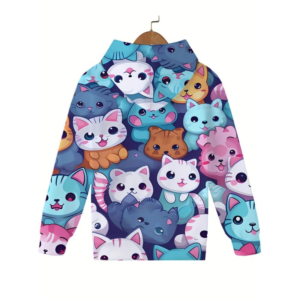 Mädchen Katze Print Hoodie Bluse Sweatshirt Modische Kinder Herbstkleidung Oberteil Bequeme Kinder Kapuzenbluse
