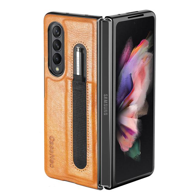 Slim Thin S Pen Holder Leather Case For Samsung Galaxy Z Fold3 Fold 4 Fold4 Fold 3 5g Anti -Falling Phone Bag Cover Funda Capa