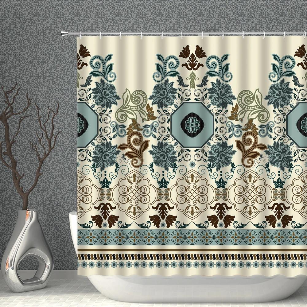 Bohemian Shower Curtains Waterproof Cloth Colorful Datura Flower Leaves Print Bath Curtain Set Multi-size Bathroom Screen Decor