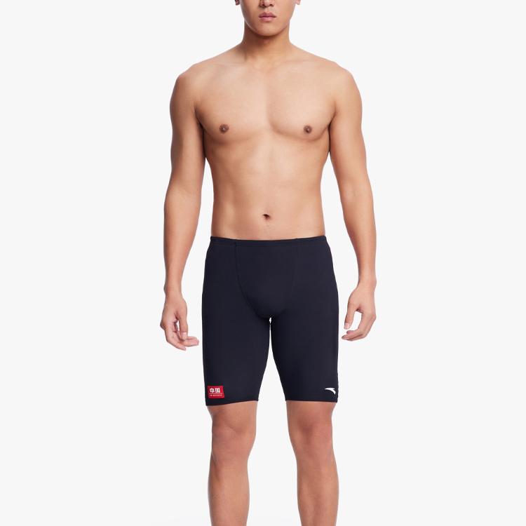 Anta Slim Fit Side Print Swim Trunks Men Swimwear Basic-Black 1823531458-4