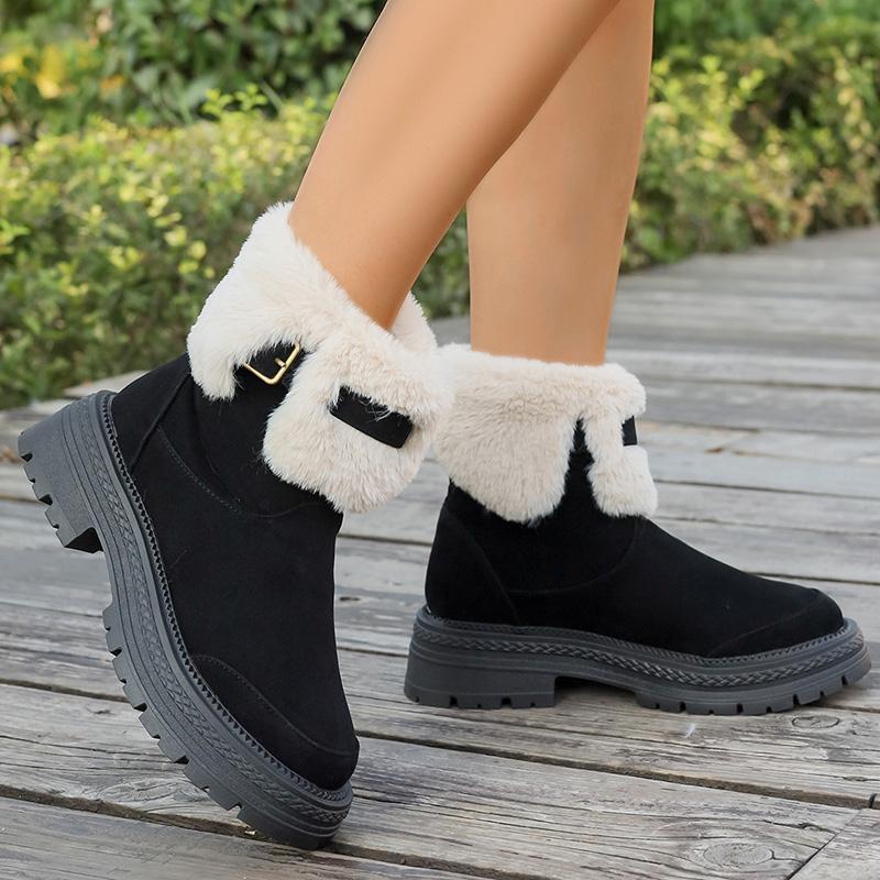 Fashion Faux Fur Suede Ankle Boots Women  Thick Sole Short Plush Snow Boots Woman Non Slip Plus Size 43 Winter Booties Mujer
