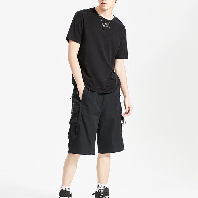 Li Ning T Shirts Men's Black Crew Neck Moderate Straight Fit AHSQ237-2