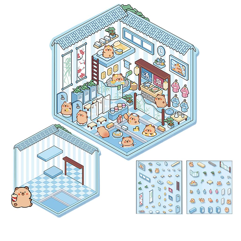 3D Scene Sticker Cartoon Scenery Sticker Miniature Simulated Cabin Scene Sticker for Scrapbooking Journal Planner Album