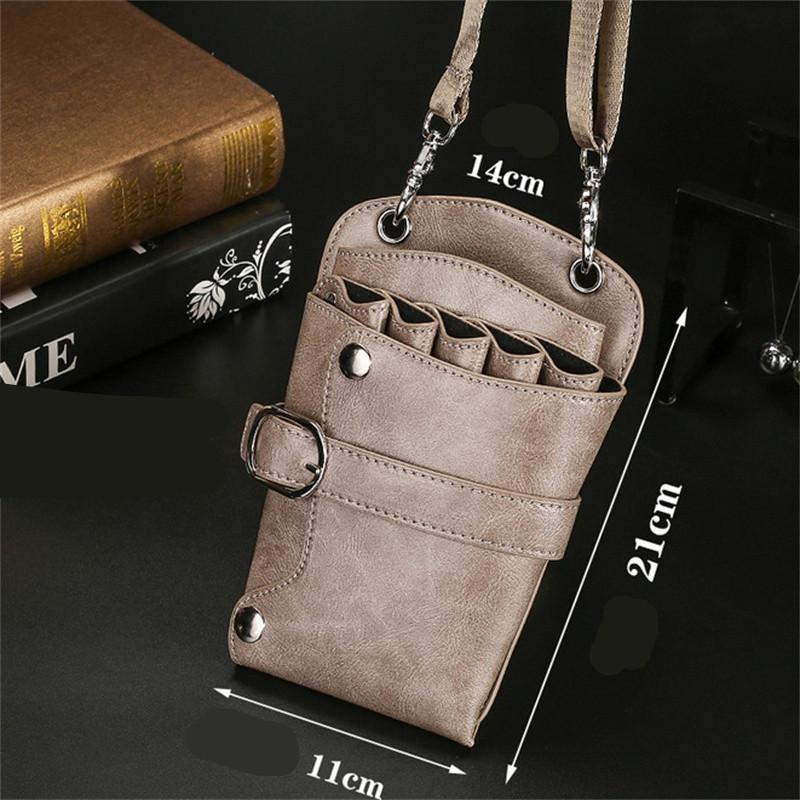 PU Leather Hair Scissors Bag with Shoulder Strap 5 Pockets Pet Bag Hair Clip Comb Holder Hairdresser Waist Pack for Barber Shop