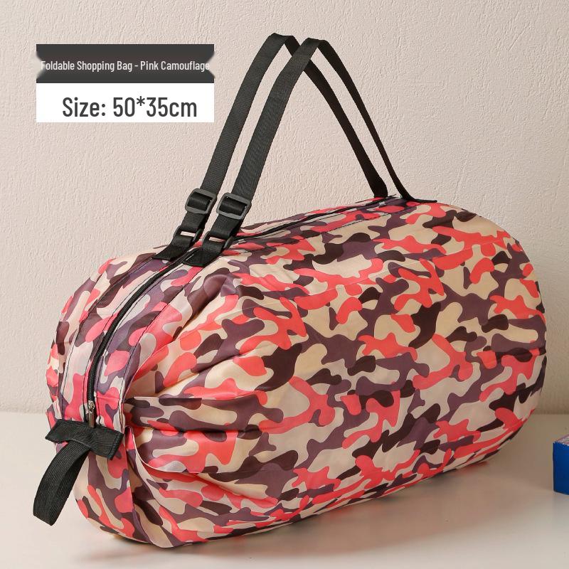 Large-Capacity Foldable Waterproof Shopping Bag with Zipper and Creative Print - Eco-Friendly Tote for Supermarket Storage