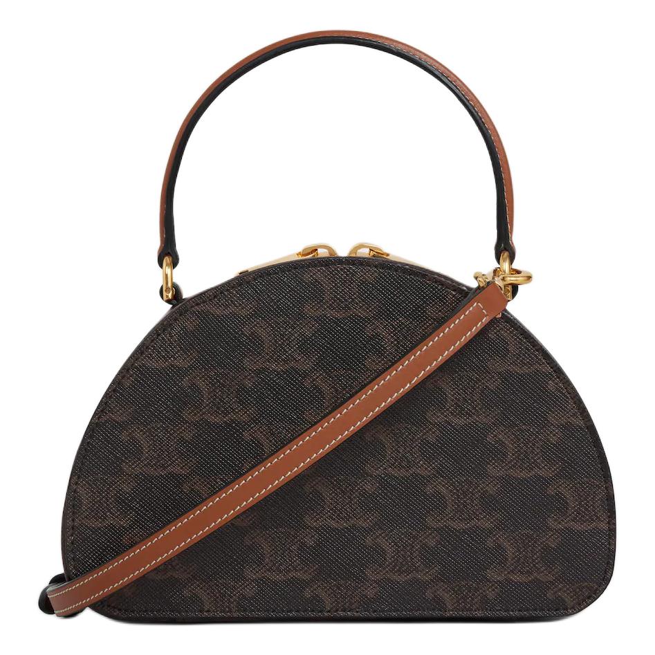 Celine Triomphe Monogram Canvas Zipper Half-Moon Shoulder Bag Women bags Brown 10K642ECM-04LU