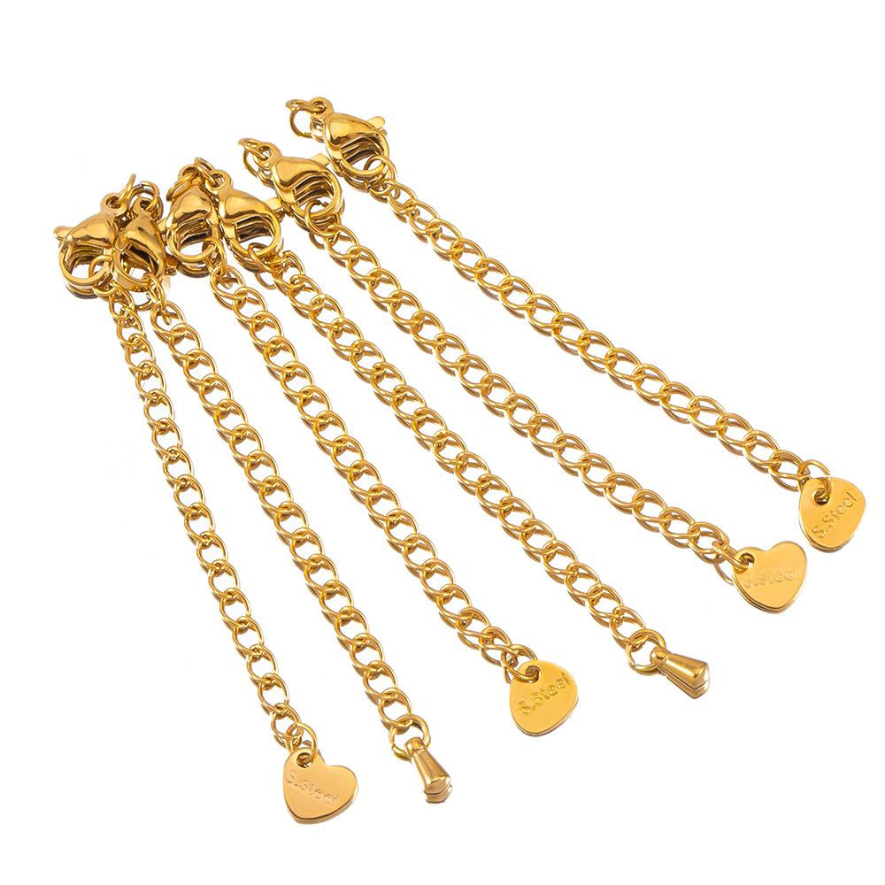 5pcs Stainless Steel Extension Golden Tail Chain Lobster Clasp Connector Extended Chain for Bracelet Necklace DIY Jewelry Making