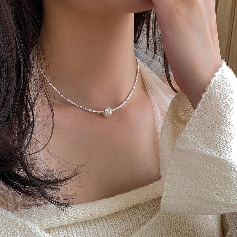 S925 Silver Broken Silver Pearl Clavicle Necklace Light Luxury Women Neck Chain серебряный