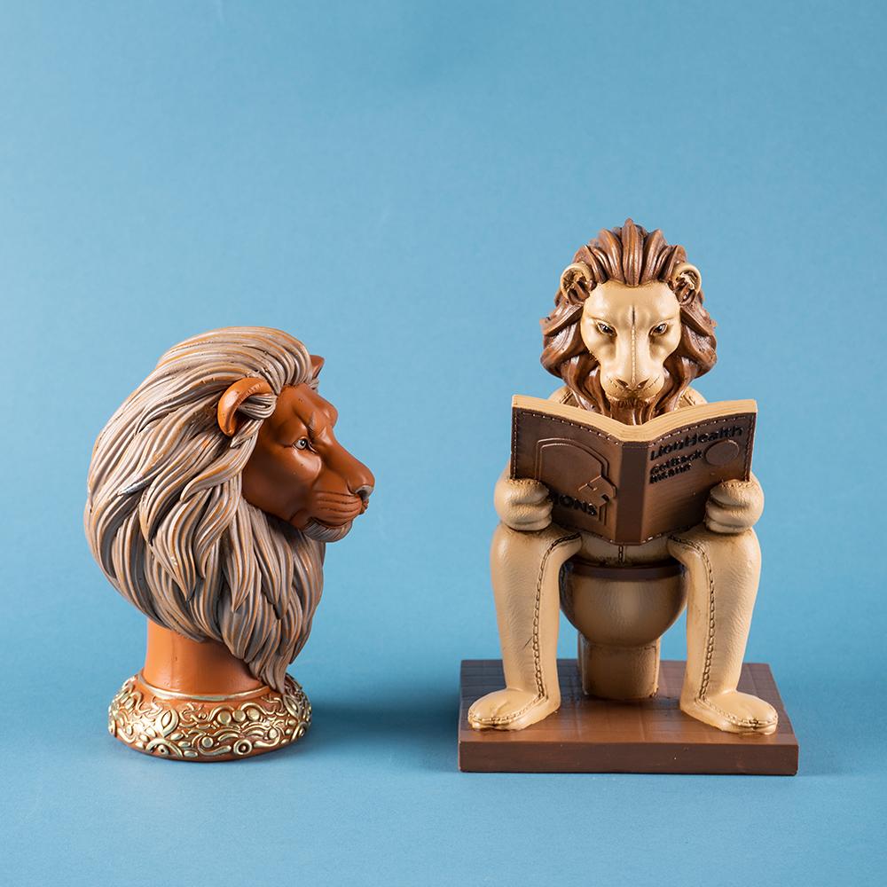 Lion Reading Statue Scholar Animal Sculpture Book Lover Gift Library Decor Unique Desk Ornament Wisdom Bookworm Art Present