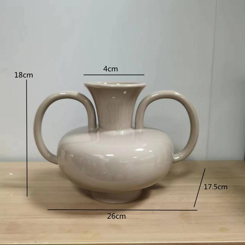 

Большая керамическая ваза с двумя ручками для домашнего декора, современный декор гостиной, прихожей, стола, емкость для цветочных композиций светло-серый