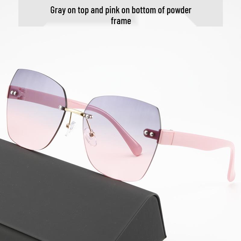 European and American Gradient Lens Frameless Sunglasses for Women - Trendy Internet Celebrity Style, Versatile Bare Face Sunshade.