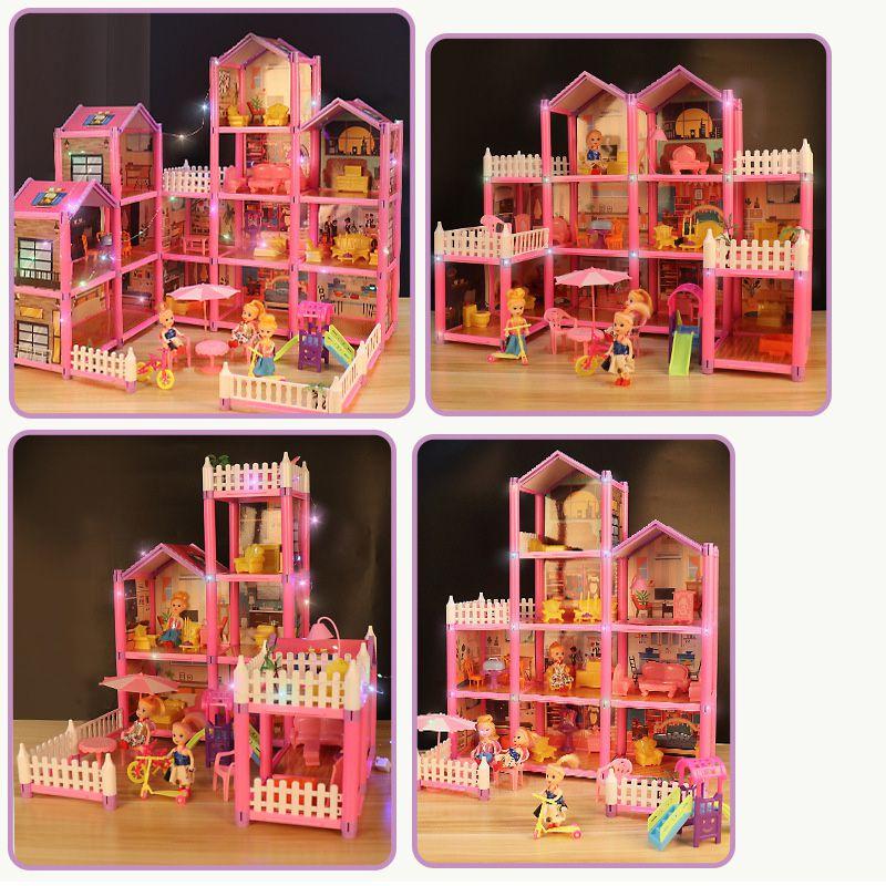 Colorful Led Light Huge Dollhouse 14 Rooms 7 Designs Perfect Gift For Girls