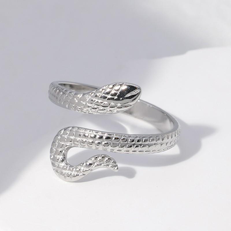 Gold-Plated Snake-Shaped Titanium Steel Adjustable Ring for Women - Retro, Colorfast, European & American Fashion.