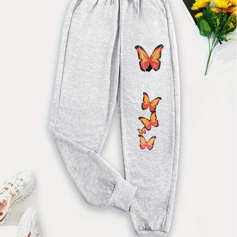 Withered Leaf Butterfly Printing Casual Versatile Women Pant Trendy Hip Hop Trousers With Drawstring Pockets Sweatpants Female