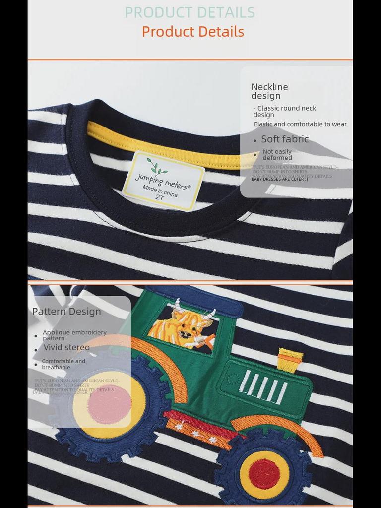 Boys' Autumn Long Sleeve Cartoon Car Embroidered T-shirt - Round Neck